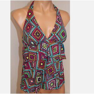 NWT Swim Solutions by Caribbean Joe Swimsuit Bikini Tankini Top Size 8 Halter